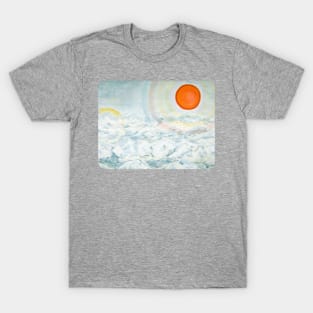 sun rays global warming melting snow on mountains T-Shirt